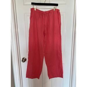 Fresh Produce Pants  Linen Wide Leg Full Length Drawstring Beach Pool Pink Large